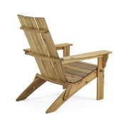Outdoor foldable Adirondack arm chair with slat back in natural wood finish by Noble House.