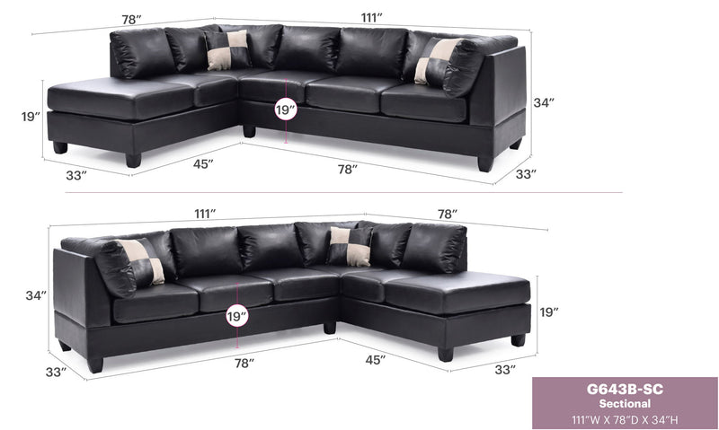 Glory Furniture Malone Comfort Sectional sofa with plush cushions and modern stationary design in a neutral fabric.