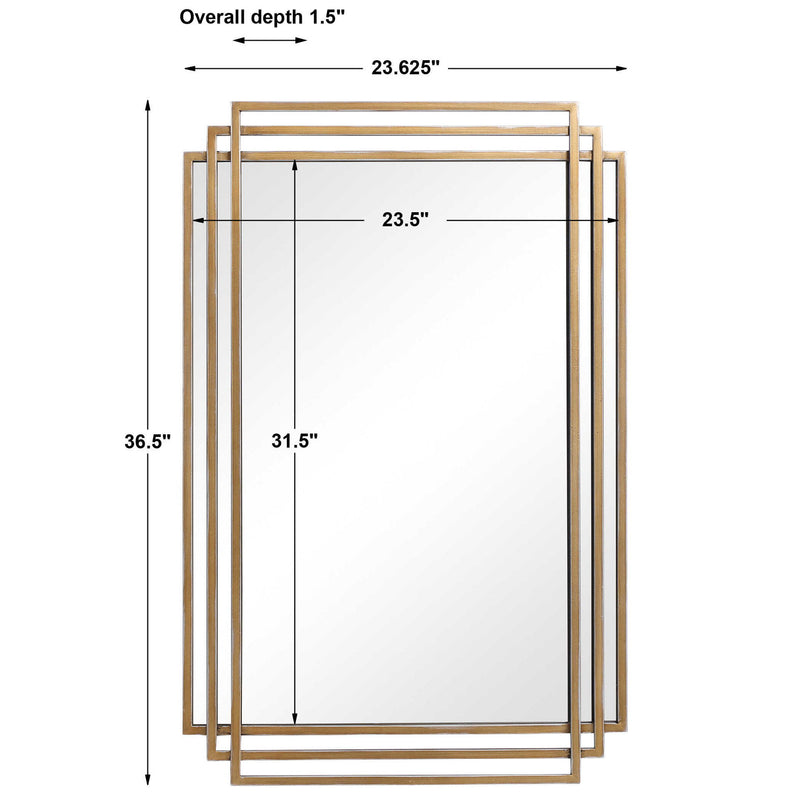 Uttermost Amherst wall mirror with a sleek, modern frame, hanging on a wall, showcasing its elegant design and reflective surface.