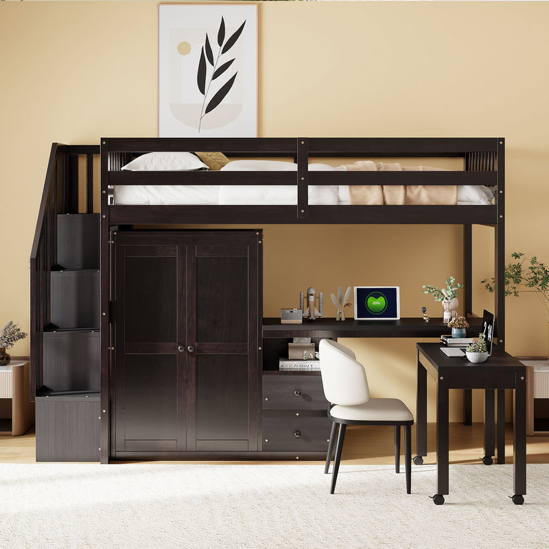 Loft Bed With Stairs, Bookshelf, Drawers, Desk & Wardrobe, Space Saving Multifunctional Furniture - R&R Furniture Gallery (Fountain Valley, CA)