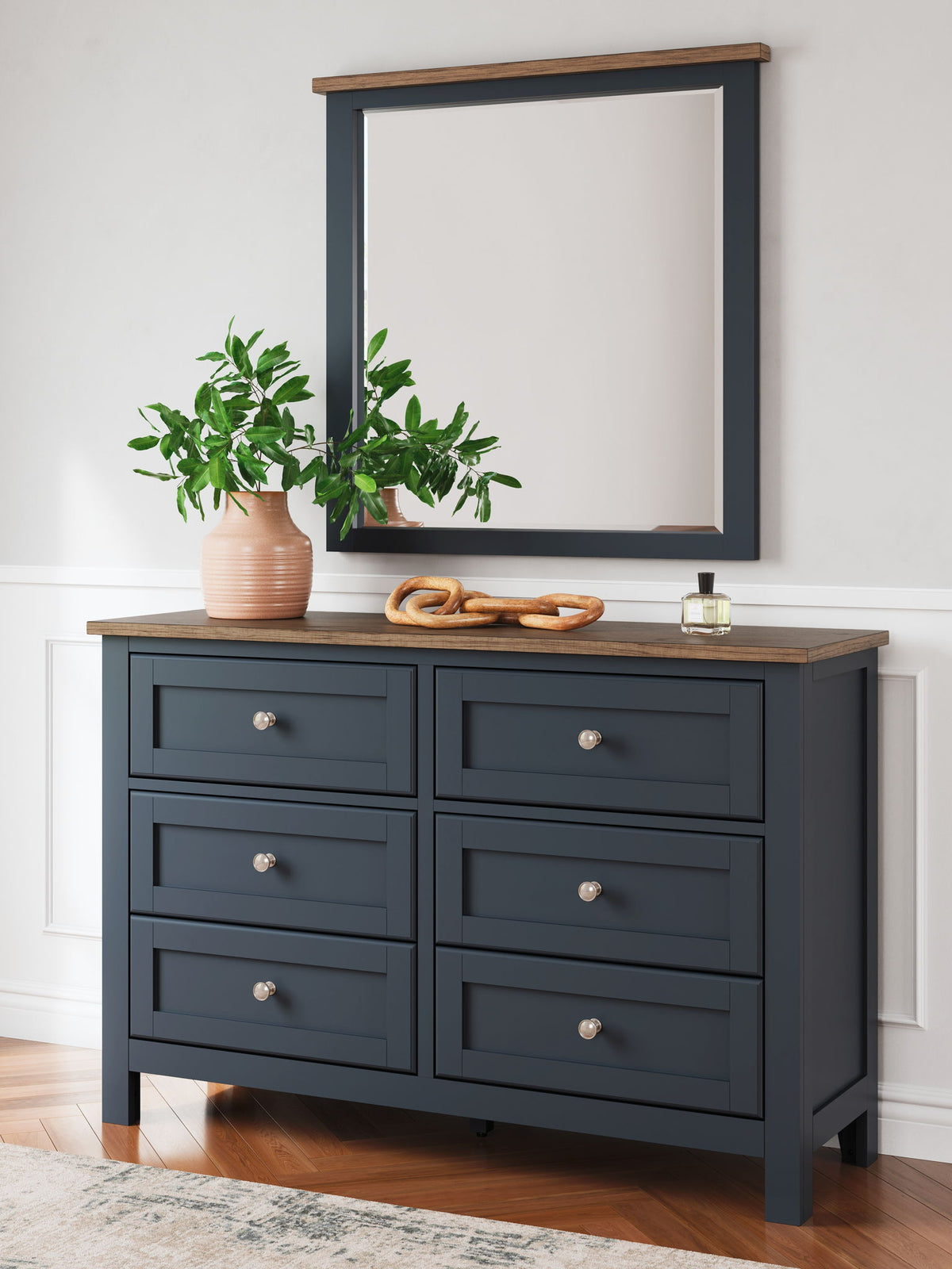 Landocken - Dresser and Mirror - Brown / Blue - R&R Furniture Gallery (Fountain Valley, CA)
