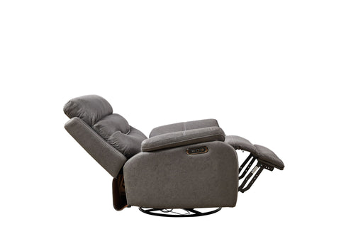Refined Comfort Liyasi dual Okin motor rocking and swivel sofa recliner chair with headrest and power function, in a modern living room setting.