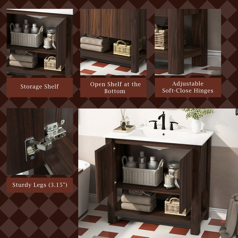 Modern Bathroom Vanity With Rectangle Ceramic Sink, Soft Closing Doors - R&R Furniture Gallery (Fountain Valley, CA)