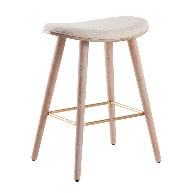 Set of two Lumi Source contemporary saddle counter stools with cushioned seats and sleek metal legs.