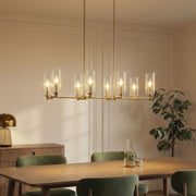 Willow - 8 Lights Island With Clear Ribbed Pendant Lamp Satin - Antique Brass / Clear / Gold - R&R Furniture Gallery (Fountain Valley, CA)