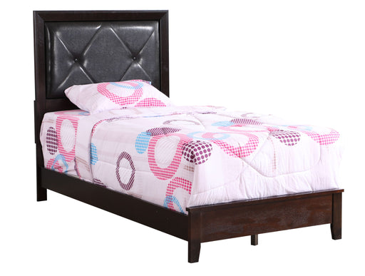 Upholstered padded headboard bed by Glory Furniture with soft fabric and plush cushioning, modern design suited for bedroom decor