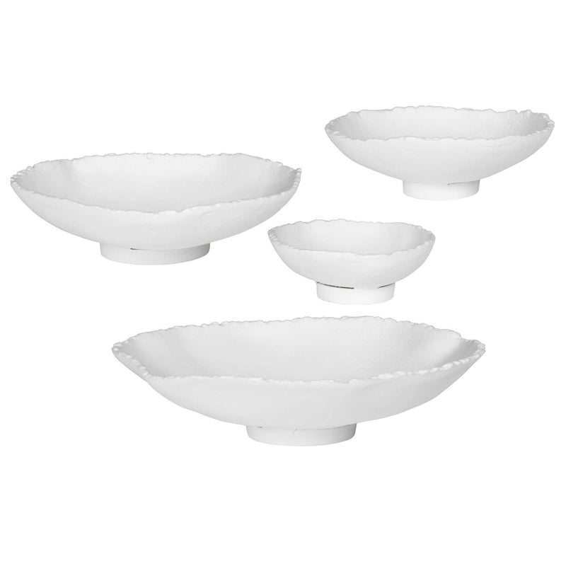 Set of four Uttermost Lucky Coins wall bowls used as decorative wall art, featuring metallic finishes and intricate coin designs.