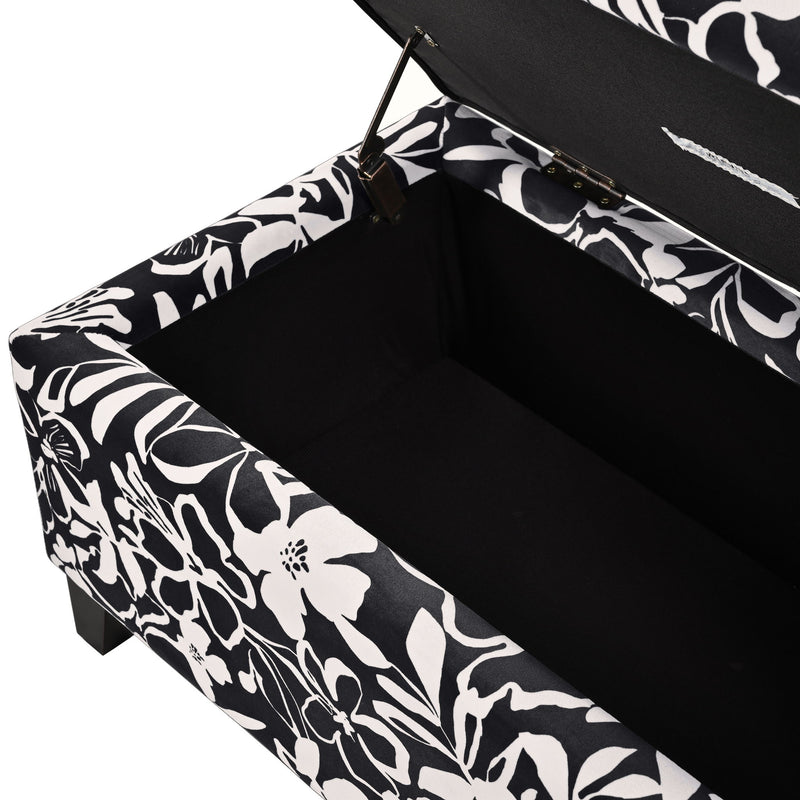 Luxury Storage Ottoman With Floral Patterned Fabric, Soft-Close Hinges, Multi Functional - R&R Furniture Gallery (Fountain Valley, CA)