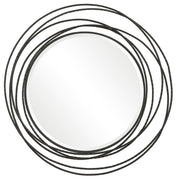 Uttermost Whirlwind round wall mirror with a sleek frame, reflecting modern interior decor.