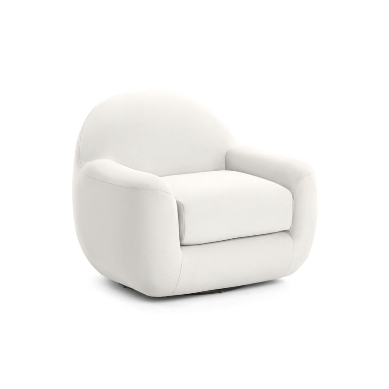TOV Furniture Tiago swivel chair with modern design, upholstered in neutral fabric, featuring a round base and adjustable height.
