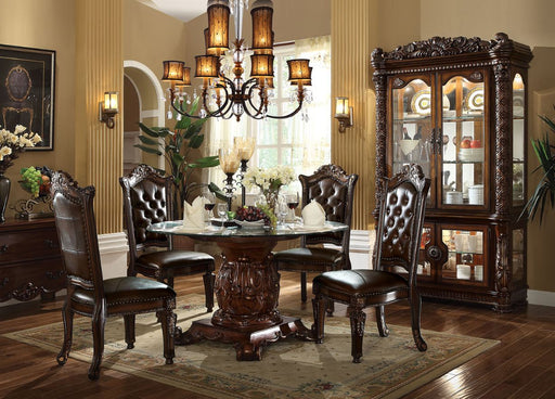 Vendome - Round Dining Table - Clear Glass Top & Cherry - R&R Furniture Gallery (Fountain Valley, CA)