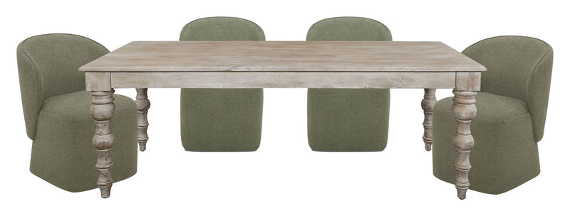 Crossings - Eden Rectangular Dining Table With 4 Upholstered Chairs - Toasted Tumbleweed & Green - R&R Furniture Gallery (Fountain Valley, CA)