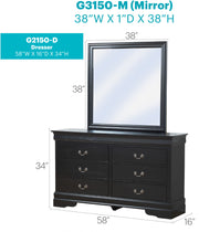 Black elegant dresser by Glory Furniture with sleek drawers, modern design, and smooth finish for stylish bedroom storage.