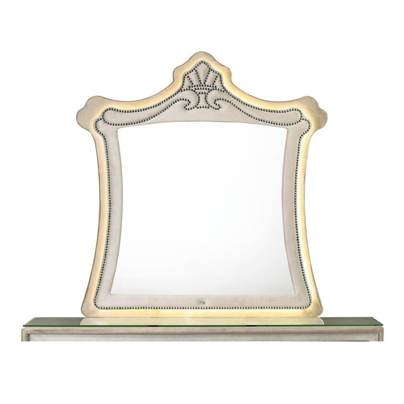 Lucienne - Mirror With LED - Beige Velvet - R&R Furniture Gallery (Fountain Valley, CA)