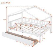 DreamHaus house bed with built-in storage drawers, featuring a cozy design and sturdy wooden frame for kids' bedrooms.