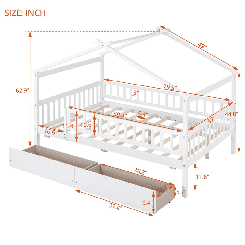 DreamHaus house bed with built-in storage drawers, featuring a cozy design and sturdy wooden frame for kids' bedrooms.