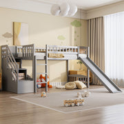 DreamHaus loft stairway bed with two drawers, convertible ladder, and slide, showcasing a modern kids' bedroom furniture piece.