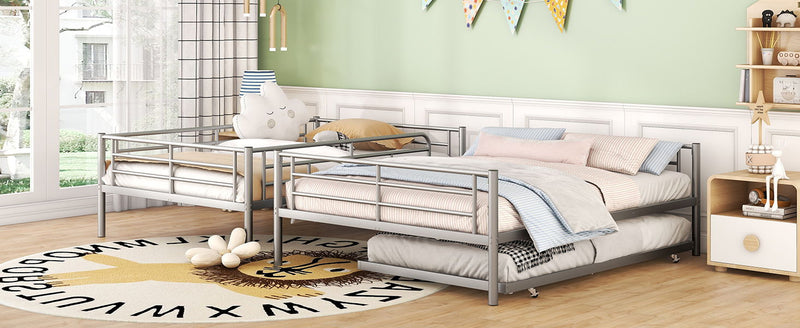 DreamHaus steel construction bunk bed with sturdy frame and twin-sized upper and lower beds in a modern bedroom setting.