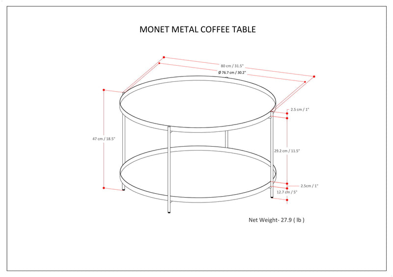 Simpli-Home Monet handcrafted coffee table with wooden finish and modern design, ideal for living room decor.
