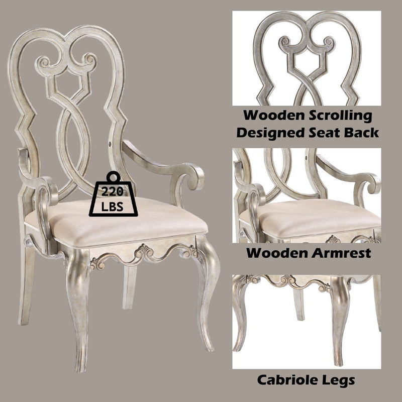 Esteban - Arm Chair (Set of 2) - Ivory Velvet & Antique Champagne - R&R Furniture Gallery (Fountain Valley, CA)