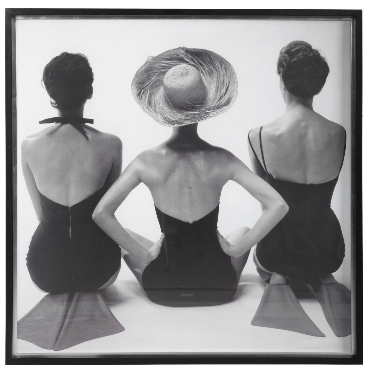 Framed print of 1959 ladies' swimwear fashion in black by Uttermost, showcasing vintage swimwear design artwork.