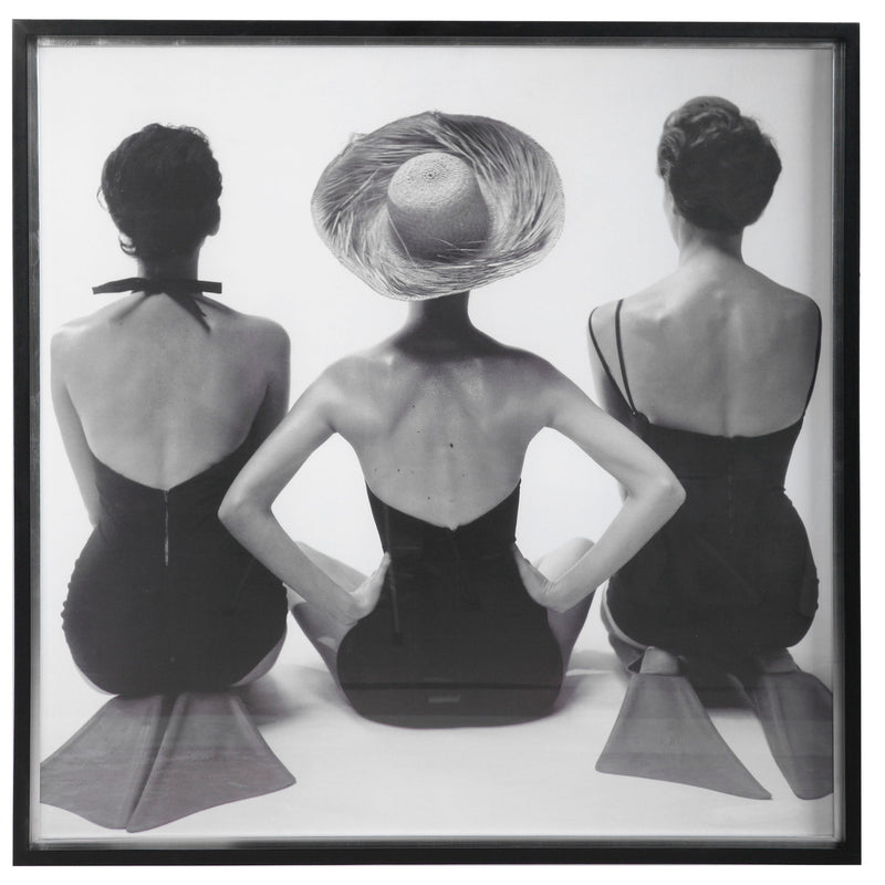 Framed print of 1959 ladies' swimwear fashion in black by Uttermost, showcasing vintage swimwear design artwork.