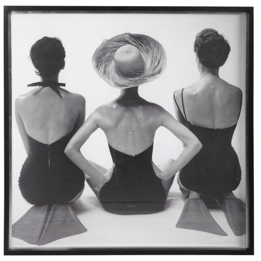 Framed print of 1959 ladies' swimwear fashion in black by Uttermost, showcasing vintage swimwear design artwork.