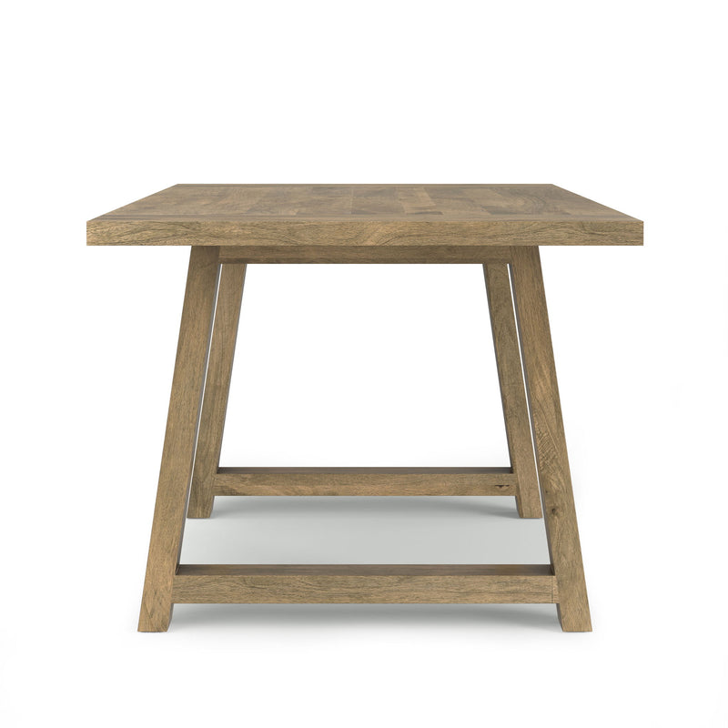 Simpli-Home Whitley dining table with wooden surface and sturdy legs, ideal for modern dining room settings.