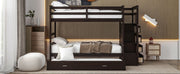 DreamHaus bunk bed with staircase and trundle, featuring sturdy wood frame and space-saving design for kids' bedroom.