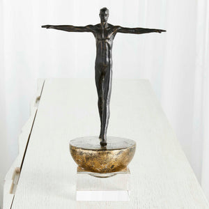 Man Finding Balance - Sculpture - Black / Brass