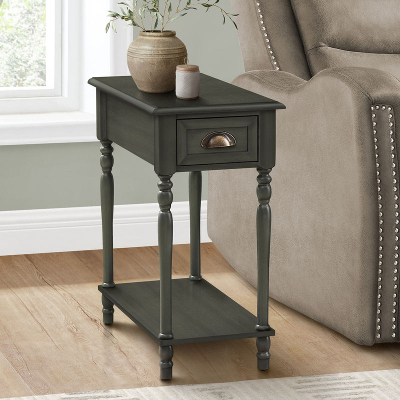 8th Street accent side table with two tiers, storage drawer, traditional style, featuring a stylish and functional design.