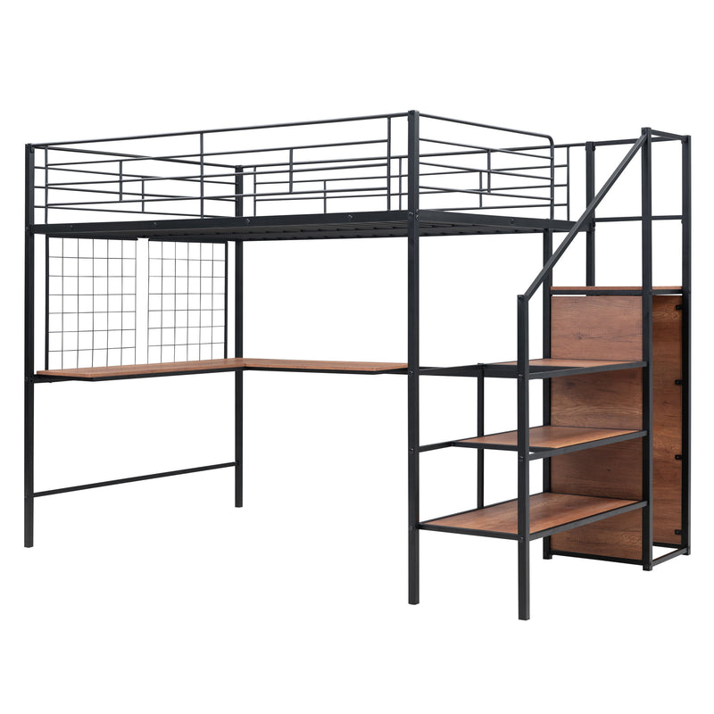 Loft Bed With Desk And Grid, Stylish Frame With Lateral Storage Ladder And Wardrobe - R&R Furniture Gallery (Fountain Valley, CA)