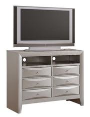 Glory Furniture Marilla media chest with multiple drawers and a sleek wooden finish, ideal for TV and media storage.