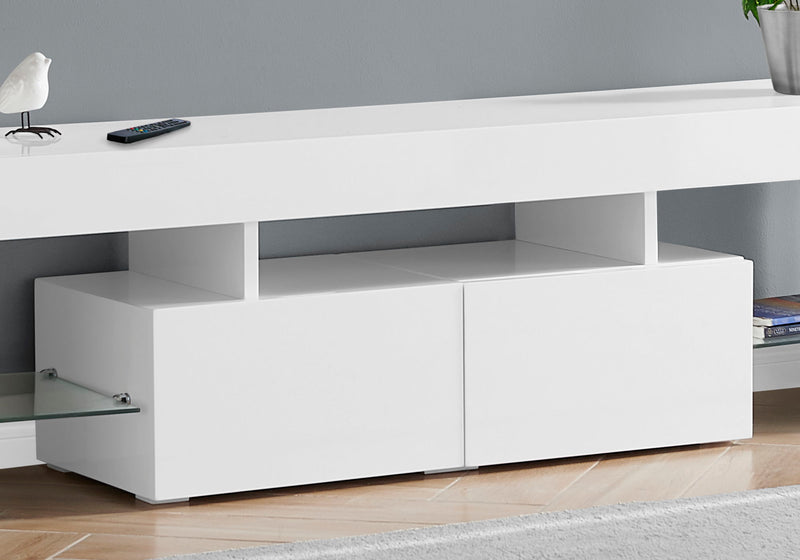 TV Stand, Console, Media Entertainment Center, Storage Cabinet, Glossy Contemporary & Modern - White - R&R Furniture Gallery (Fountain Valley, CA)