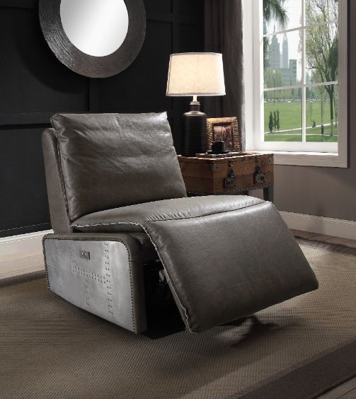 Metier - Power Motion Recliner - Gray Top Grain Leather & Aluminum - R&R Furniture Gallery (Fountain Valley, CA)