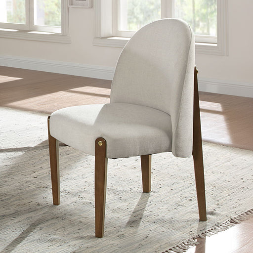 Gamarya - Side Chair (Set of 2) - White Fabric & Oak - R&R Furniture Gallery (Fountain Valley, CA)
