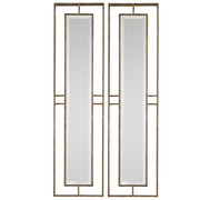 Pair of gold wall mirrors from Uttermost Rutledge set, featuring round frames and reflective glass for stylish home decor.