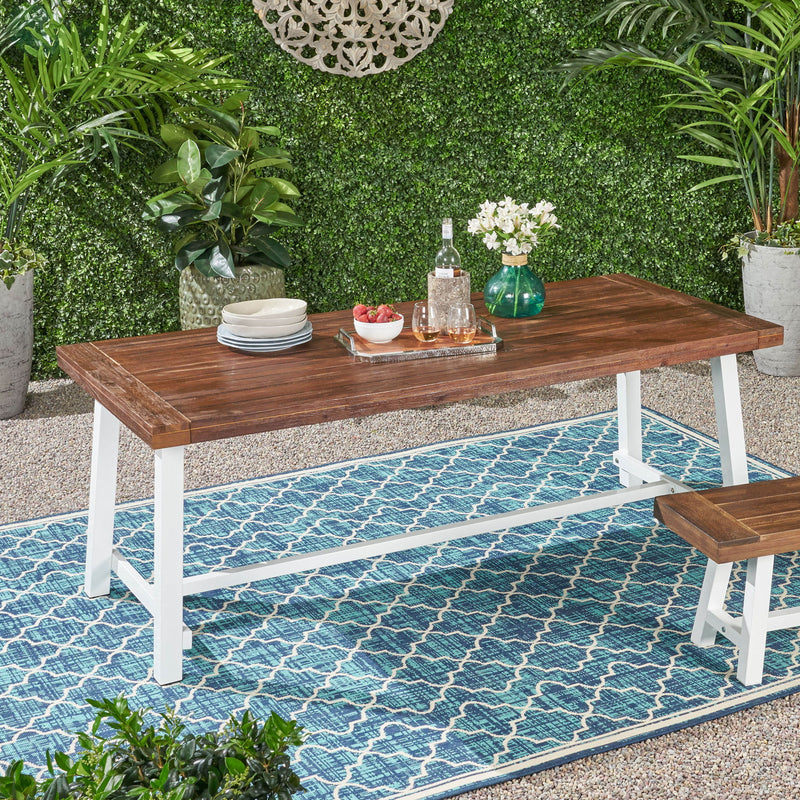 Noble House Equilibrium outdoor dining table with wooden frame and slat top for stylish outdoor meals.