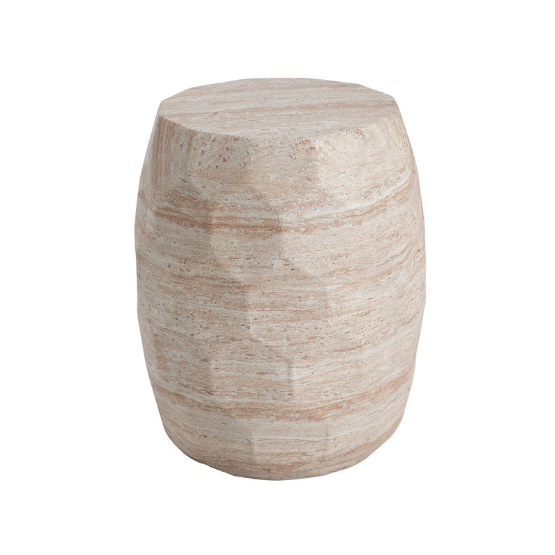 Beige Noble House travertine concrete side table suitable for indoor and outdoor use, featuring a lightweight and sturdy design.
