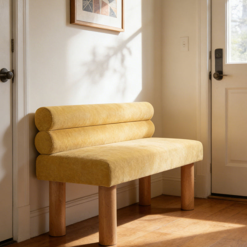 Noble House dining upholstered bench with cushioned seat and wooden legs, ideal for modern kitchen or dining room seating.