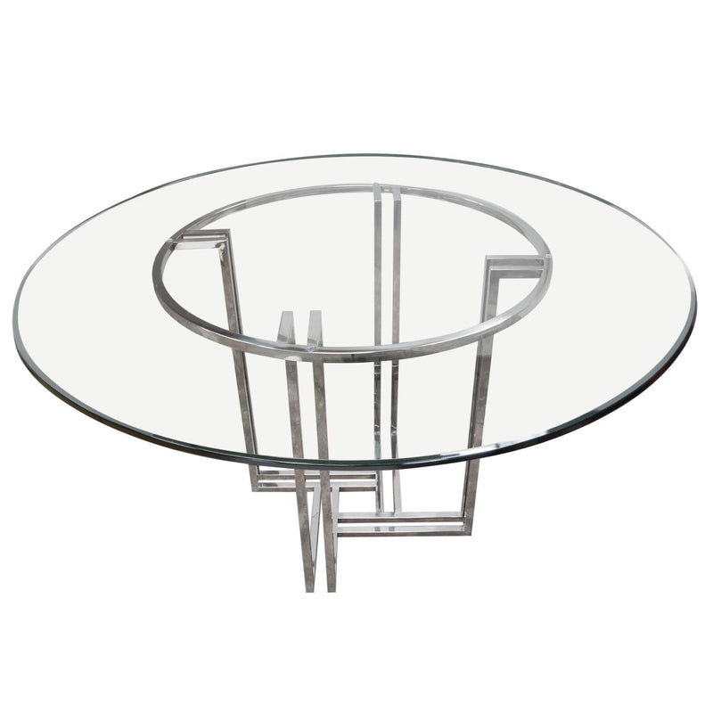 DEKO Polished Stainless Steel Round Dining Table w/ Clear, Tempered Glass Top by Diamond Sofa