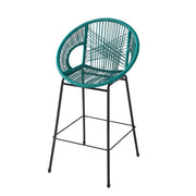 Set of two Noble House Ferrara outdoor patio barstools with woven seats and metal frames, ideal for outdoor dining or seating areas.