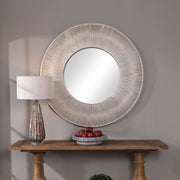 Round wall mirror with sailor's knot design by Uttermost, featuring a decorative coastal-inspired frame.