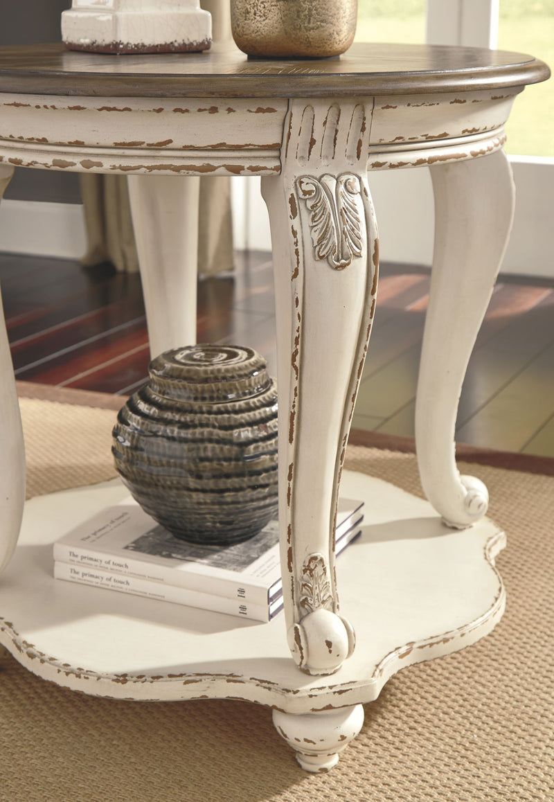Realyn - Round End Table - White / Brown - R&R Furniture Gallery (Fountain Valley, CA)