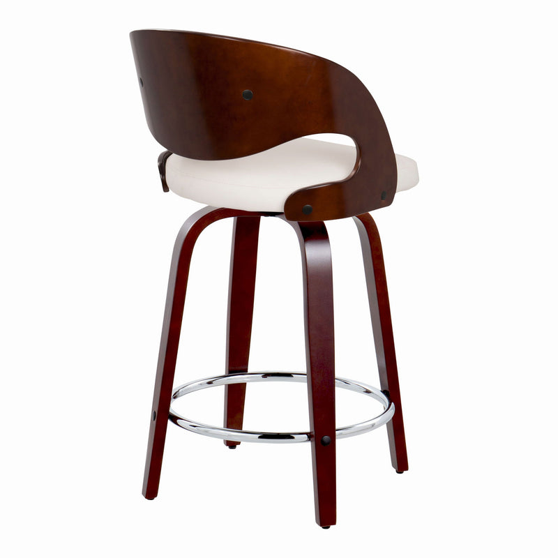 Lumi Source Pino mid-century modern fixed height barstool set with swivel and round footrest, featuring sleek wooden design.