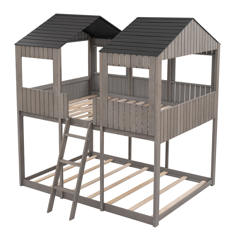 Bunk Bed With Roof, Window, Guardrail, Ladder - R&R Furniture Gallery (Fountain Valley, CA)