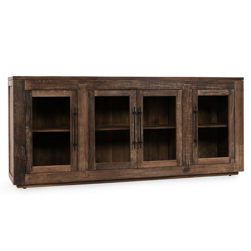 Natural wood Jett 4-door cabinet by Classic Home, showcasing a stylish buffet with a smooth finish and four spacious doors.