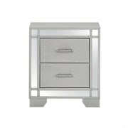 Silver champagne accent nightstand by Glory Furniture with a sleek, modern design and storage drawer for bedroom decor.