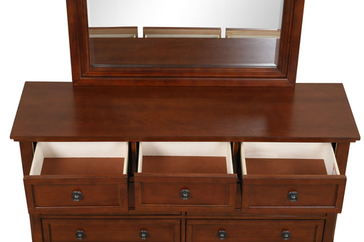 Glory Furniture Meade dresser with multiple drawers and sleek wood finish, ideal for bedroom storage and organization.