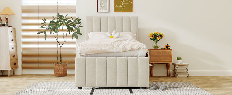 Upholstered Design Platform Bed With Trundle - R&R Furniture Gallery (Fountain Valley, CA)